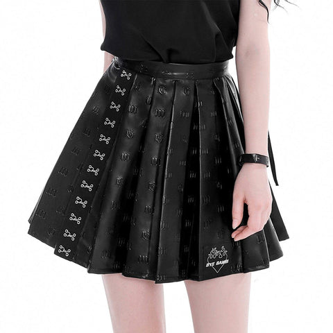 Punk Sanskrit Letters PU Skirt - Anagoc