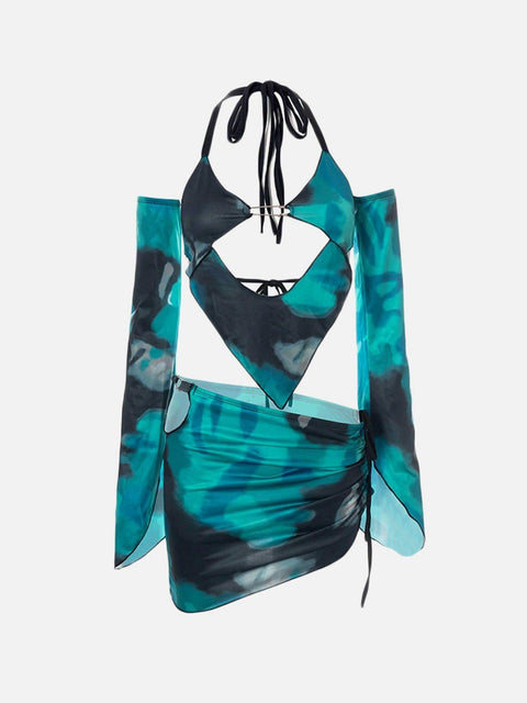 Tie Dye Suspender Skirt Suit - Anagoc