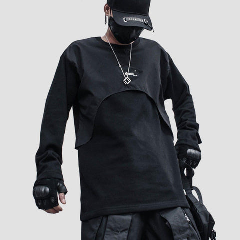 Dark Patchwork Fake Two Sweatshirt - Anagoc