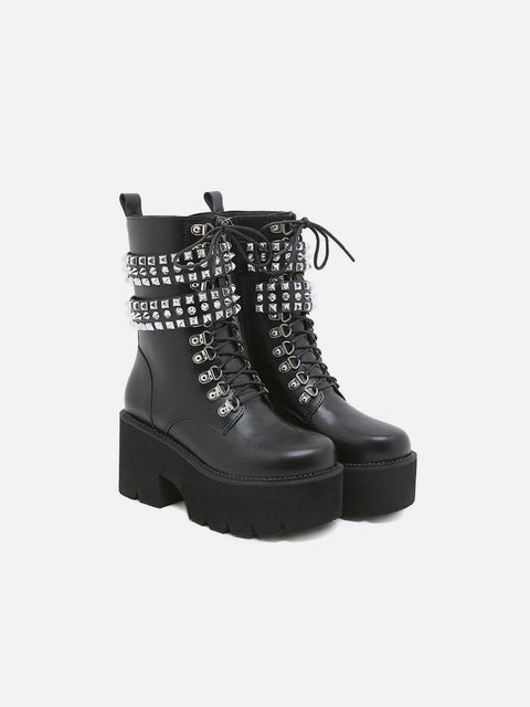 Zip Up Rivet Motorcycle Boots - Anagoc