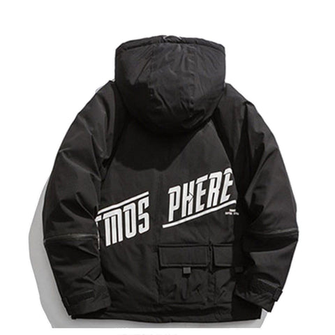 Function Arm Zipper Print Winter Coat - Anagoc