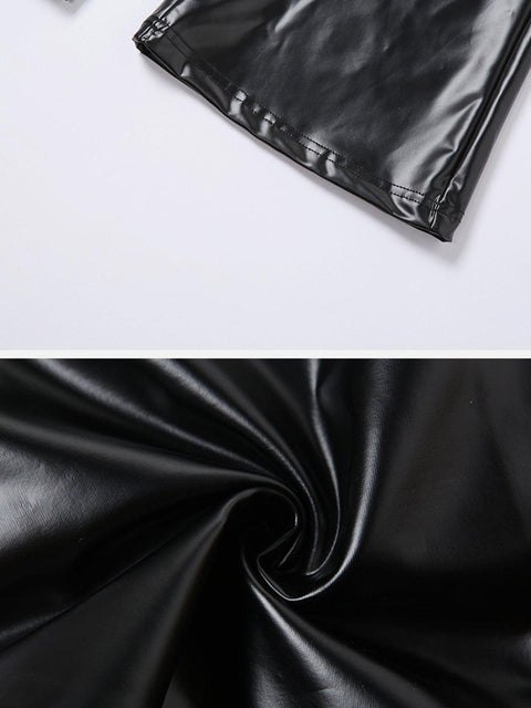 Wide-Leg Strap Slim Fit PU Leather Pant - Anagoc