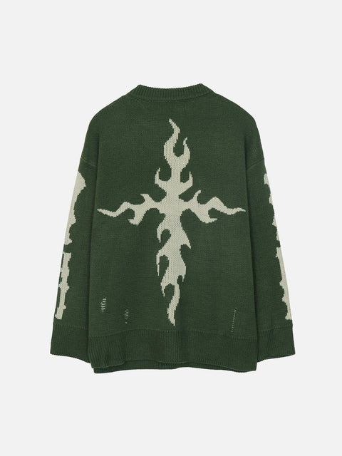 Fire Cross Letters Sweater - Anagoc