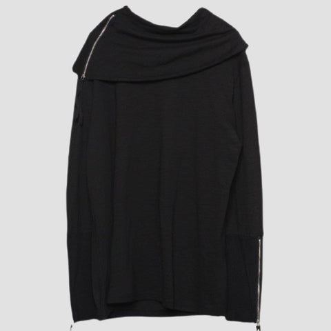 Dark Irregular Turtleneck Zipper Sweatshirt - Anagoc