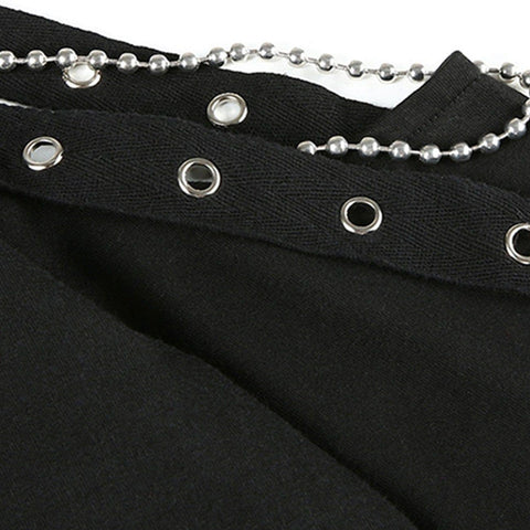 Single Shoulder Hollow Long Sleeve T Shirt - Anagoc