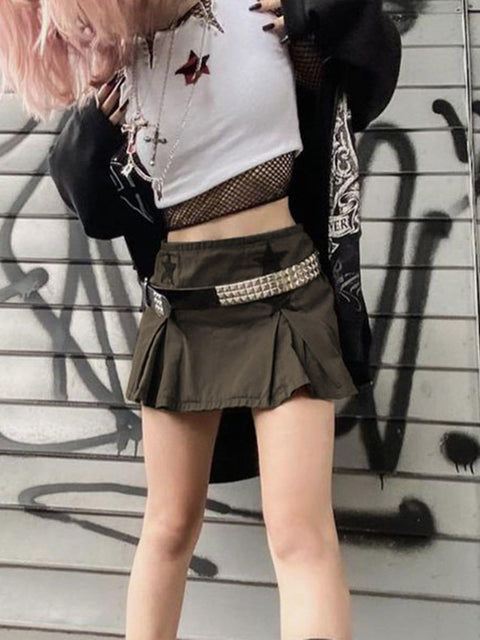 Embroidery Star Folds Skirt - Anagoc