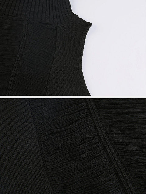 Dark Mesh Hollow Out Turtleneck Vest - Anagoc