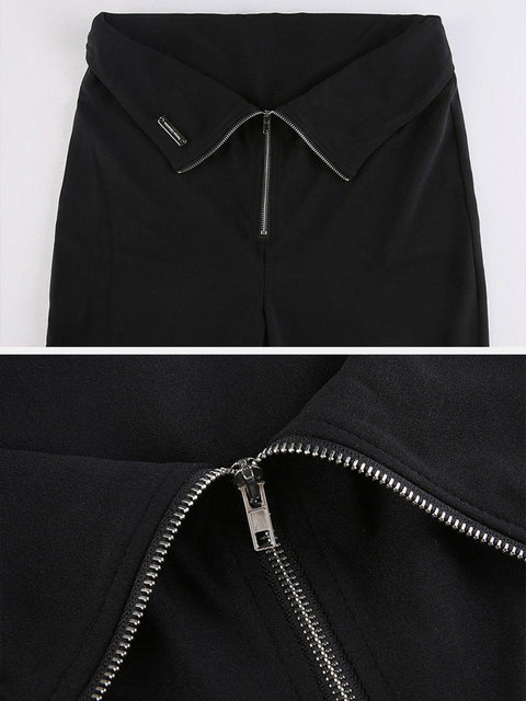 Irregular Zipper Mesh Patchwork Flared Pants - Anagoc