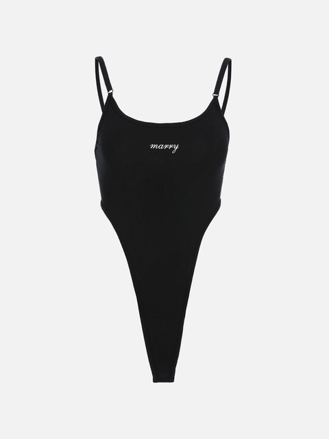 Waist Slim Letter Print Jumpsuit - Anagoc