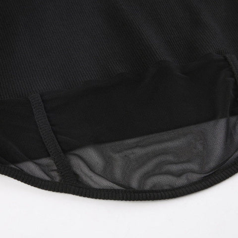 Perspective Dark Mesh Crop Short Sleeve T Shirt - Anagoc