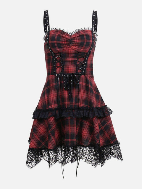 Plaid Straps Gothic Dress - Anagoc