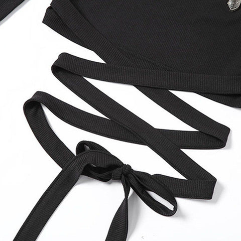 Navel Lace Up Long Sleeve Shirt - Anagoc