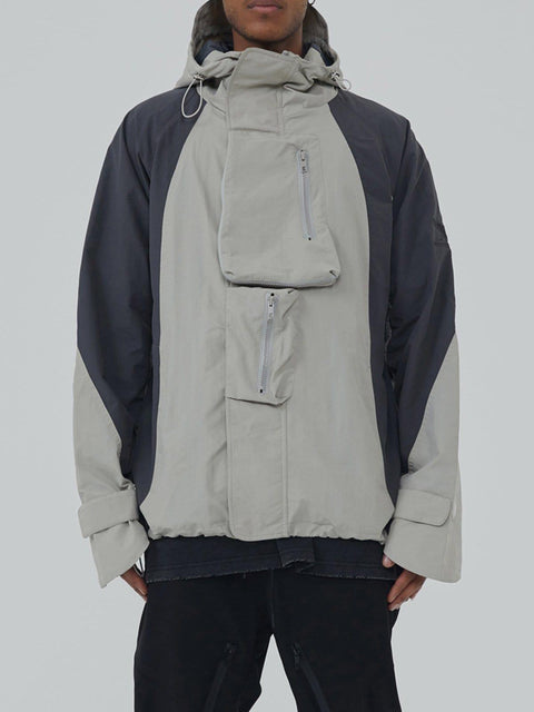 Patchwork Big Pocket Zip Up Jacket - Anagoc