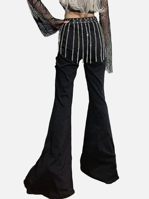 Hole Lace Patchwork Flared Pant - Anagoc