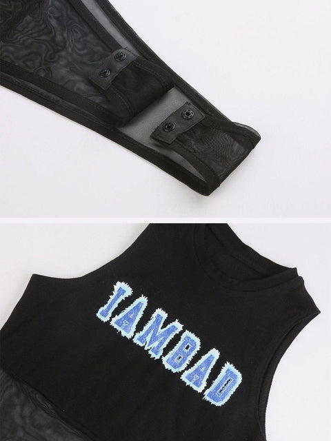 Mesh Patchwork Jumpsuit - Anagoc