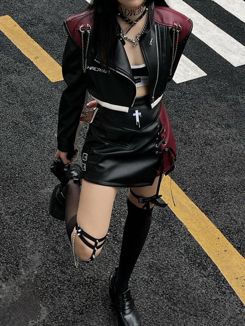 Lace-up Patchwork Punk Skirt - Anagoc