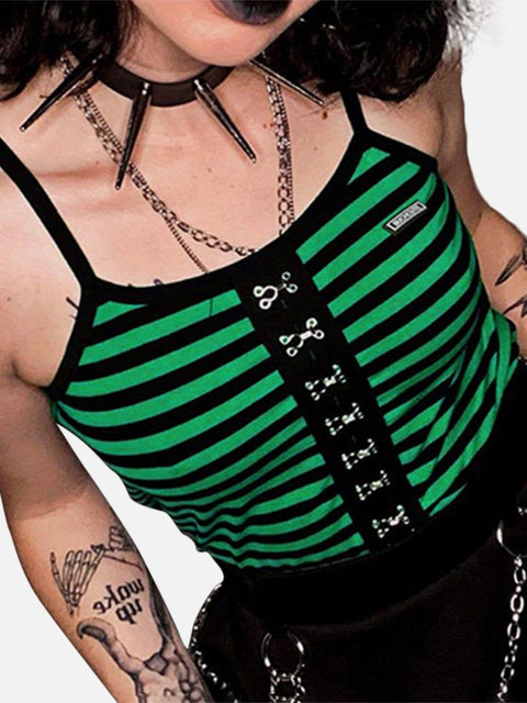 Dark Single-breasted Buckled Striped Vest - Anagoc