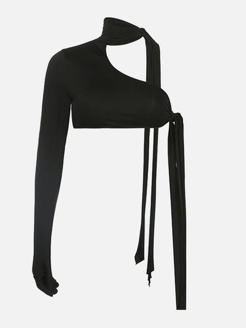 Irregular Halterneck Long Sleeve T Shirt - Anagoc