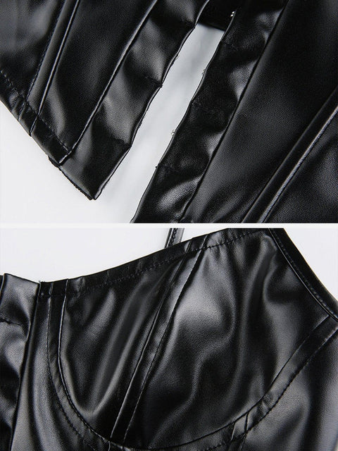 Breasted Corset PU Vest - Anagoc