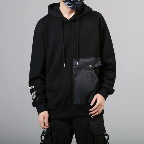 Dark Patchwork Pockets Hoodies - Anagoc
