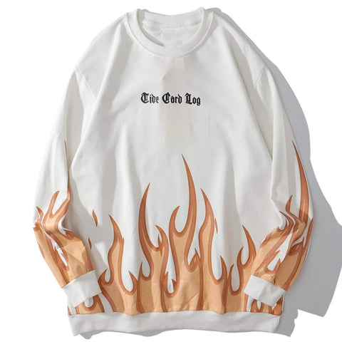 Fire Flame Print Sweatshirt - Anagoc