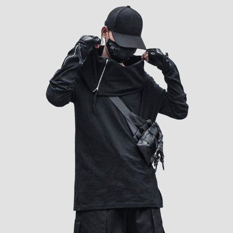 Dark Irregular Turtleneck Zipper Sweatshirt - Anagoc
