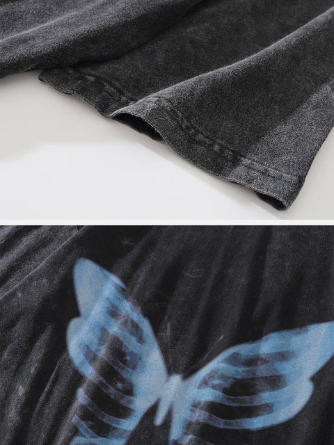Bone Butterfly Washed Graphic Tee - Anagoc