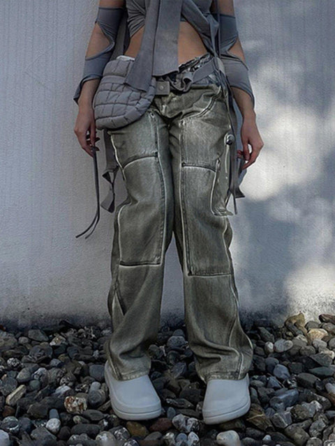 Multi Pockets Washed Jean - Anagoc