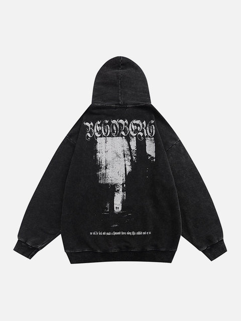 Washed Dark Woods Pattern Hoodie - Anagoc