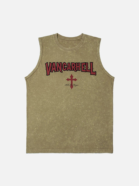 Washed Letters Print Vest - Anagoc