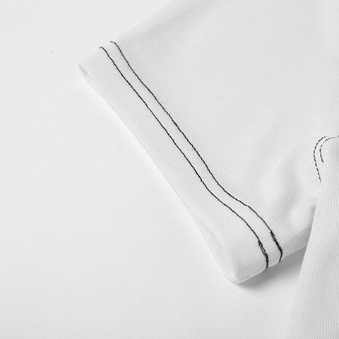 Patchwork Halter Label Short Sleeve T Shirt - Anagoc