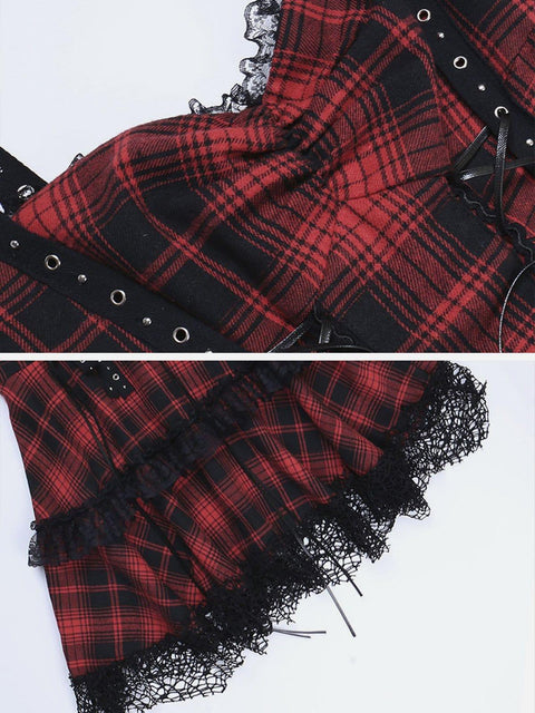 Plaid Straps Gothic Dress - Anagoc