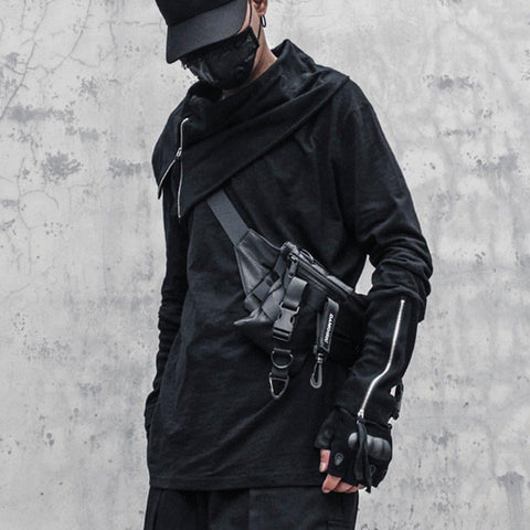 Dark Irregular Turtleneck Zipper Sweatshirt - Anagoc