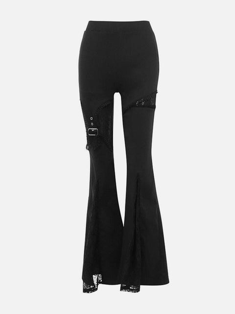Hole Lace Patchwork Flared Pant - Anagoc