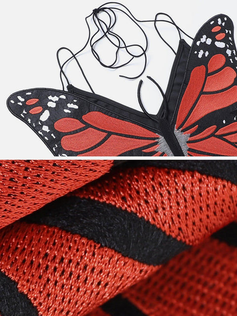 Embroidered Print Butterfly Suspender Vest - Anagoc