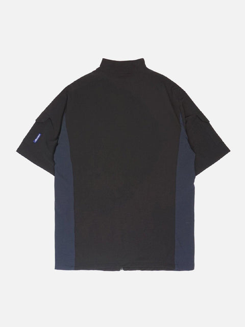 Patchwork Zip Up Function Short Sleeve Shirt - Anagoc