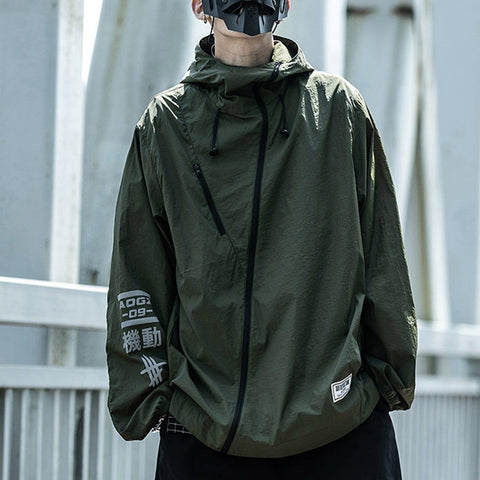 Oblique Zipper Letter Print Jacket - Anagoc