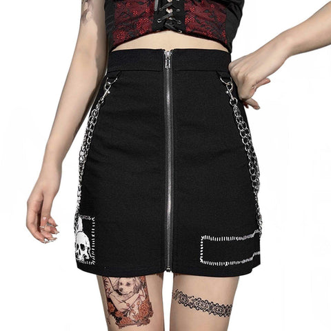 Dark Punk Skeleton Chain Skirt - Anagoc