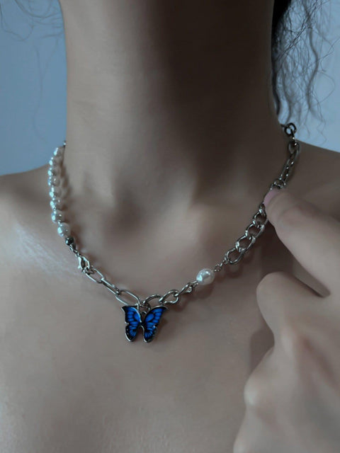 Butterfly Pearl Panel Necklace - Anagoc