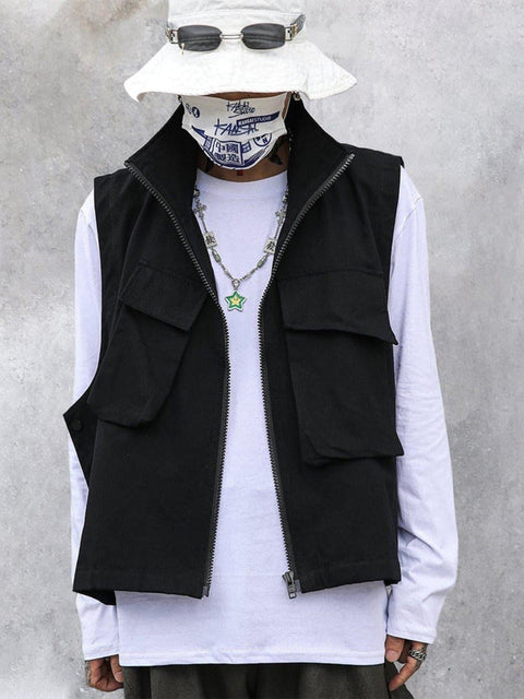 Function Pockets Cardigan Vest - Anagoc
