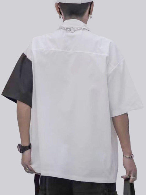 Dark Patchwork Ribbon Shirt - Anagoc
