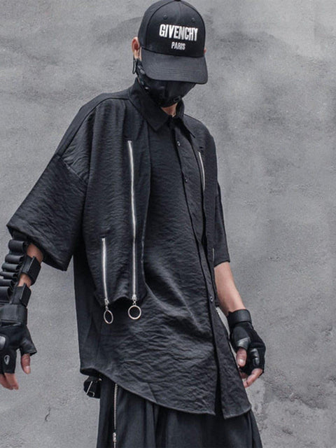 Dark Personalized Zipper Patchwork Shirt - Anagoc
