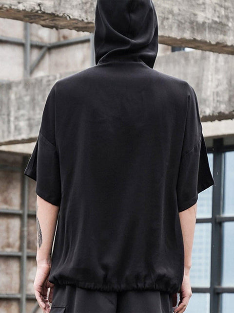 Dark Elastic Oversized Hooded Shirt - Anagoc