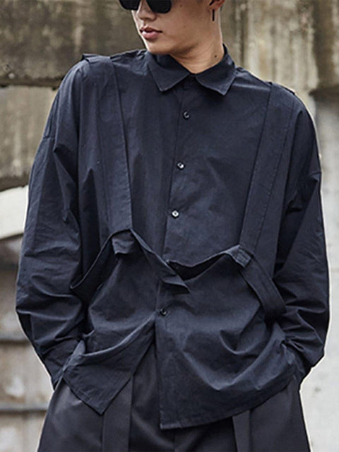 Dark Function Strap Oversized Long Sleeve Shirt - Anagoc