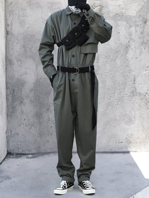 Dark Function Personalized Belt Buttons Cargo Jumpsuit - Anagoc