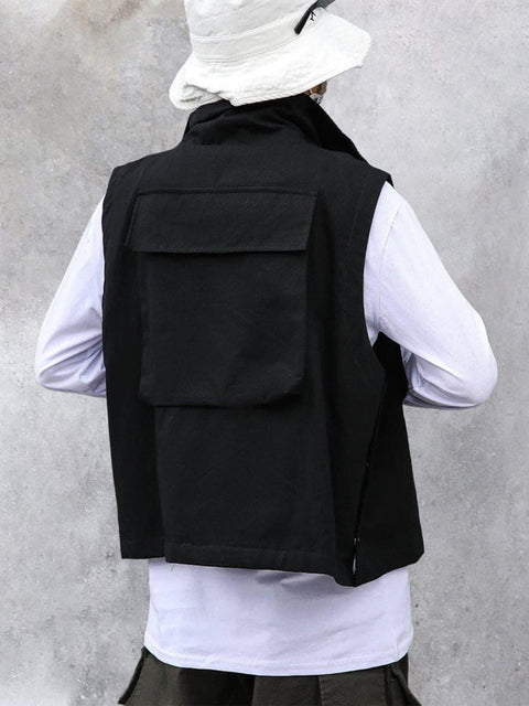Function Pockets Cardigan Vest - Anagoc