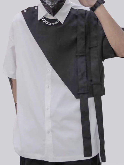 Dark Patchwork Ribbon Shirt - Anagoc