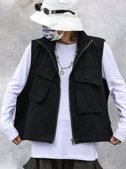 Function Pockets Cardigan Vest - Anagoc
