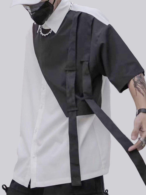 Dark Patchwork Ribbon Shirt - Anagoc