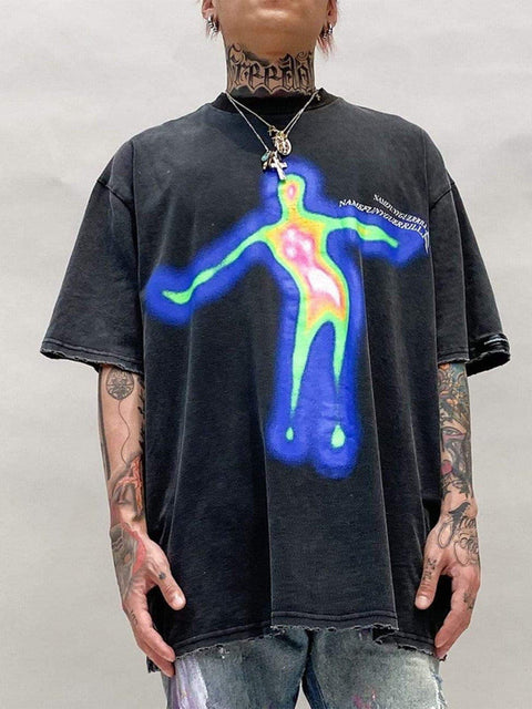 Distorted Portrait Graphic Cotton Tee - Anagoc